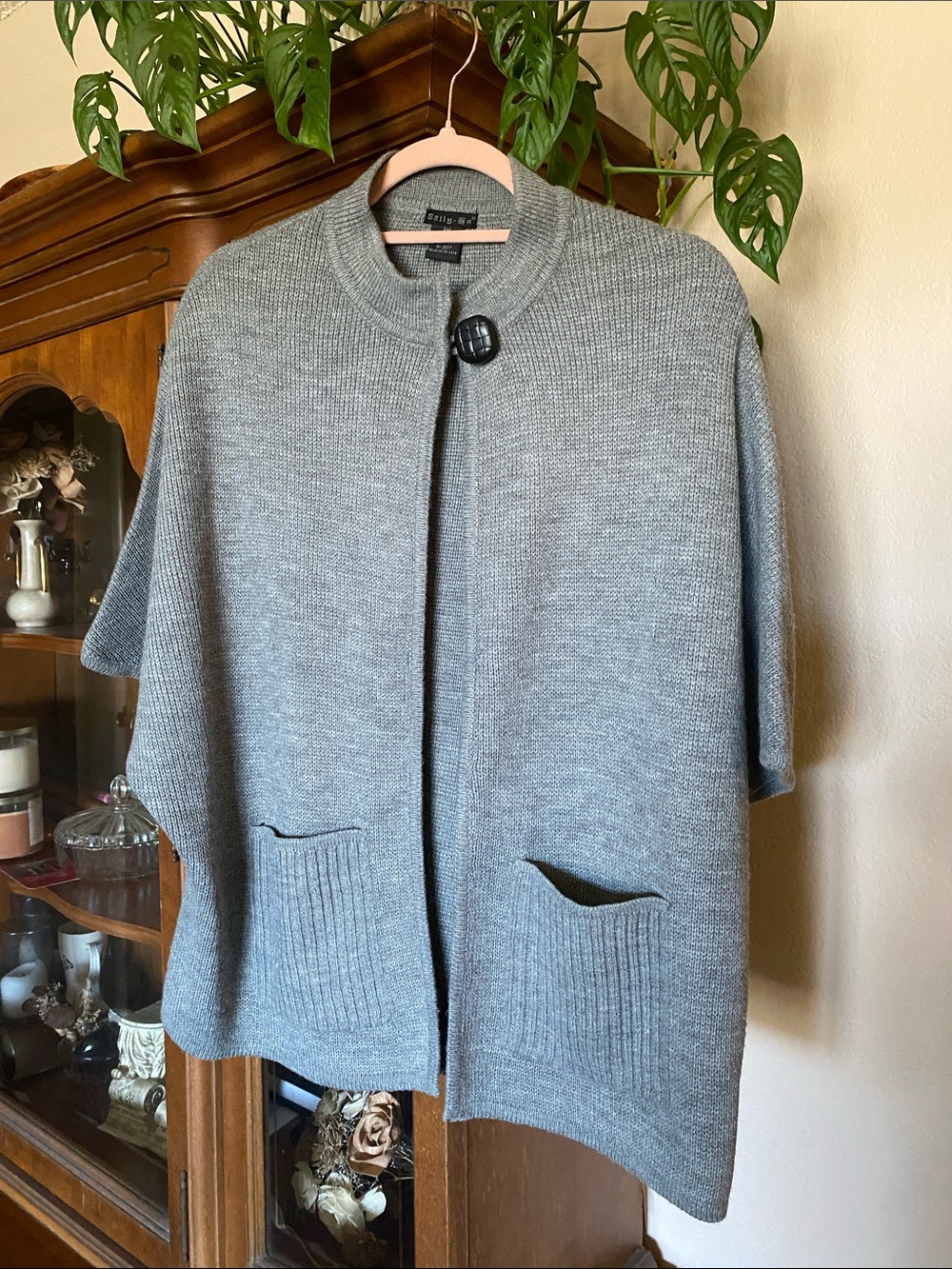 Talbots Gray Knit Cape with Button Closure